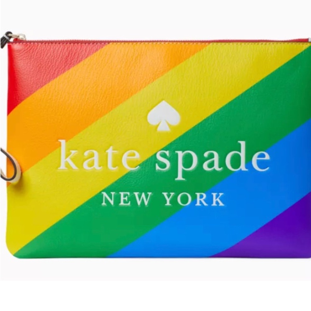 Kate Spade Rainbow Stripe Zip Pouch EUC